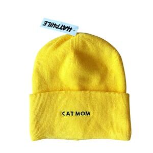 Hatphile Yellow CAT MOM Knit Beanie Hat Fall‎ Winter Outerwear One Size NEW NWT